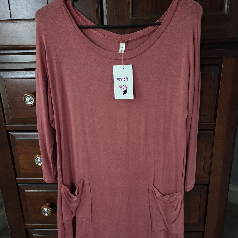 Emerald Dusty Rose Tunic with Pockets